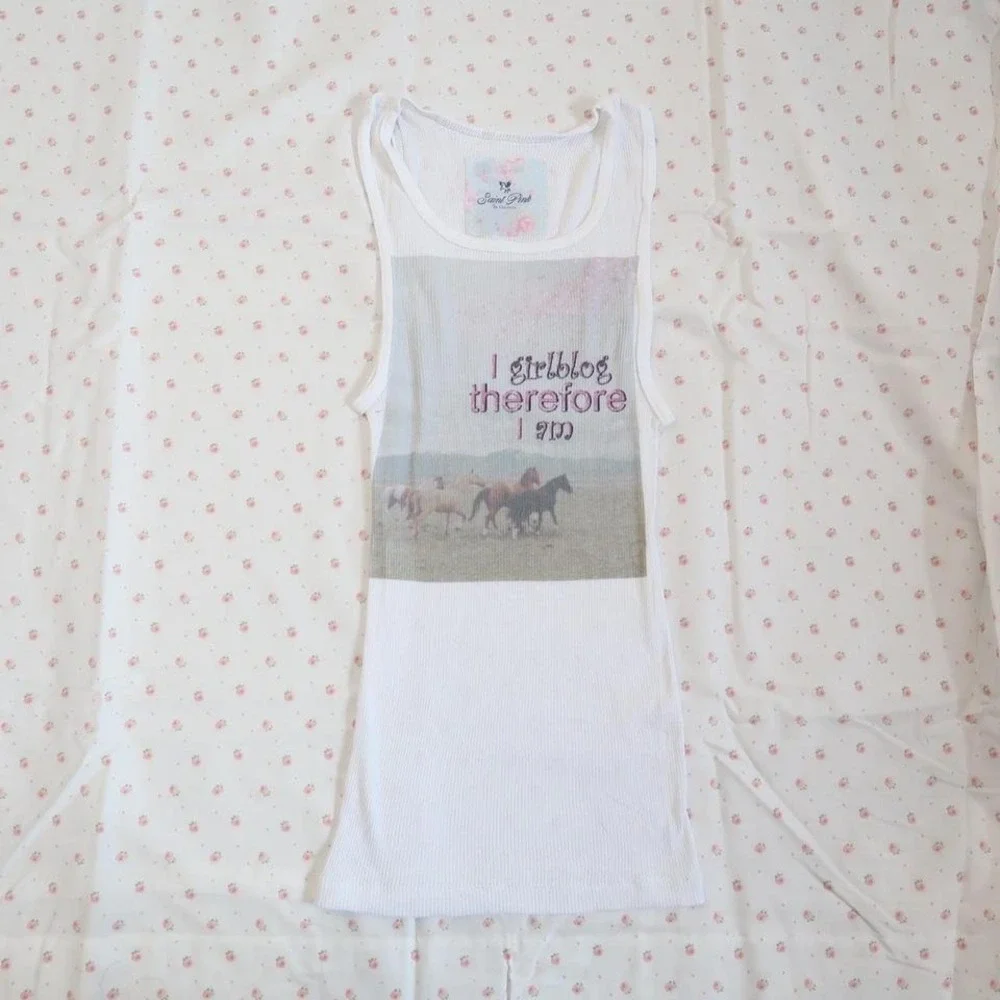 y2k i girlblog therefore i am graphic ribbed tank top fitted cami - Picture 7 of 8